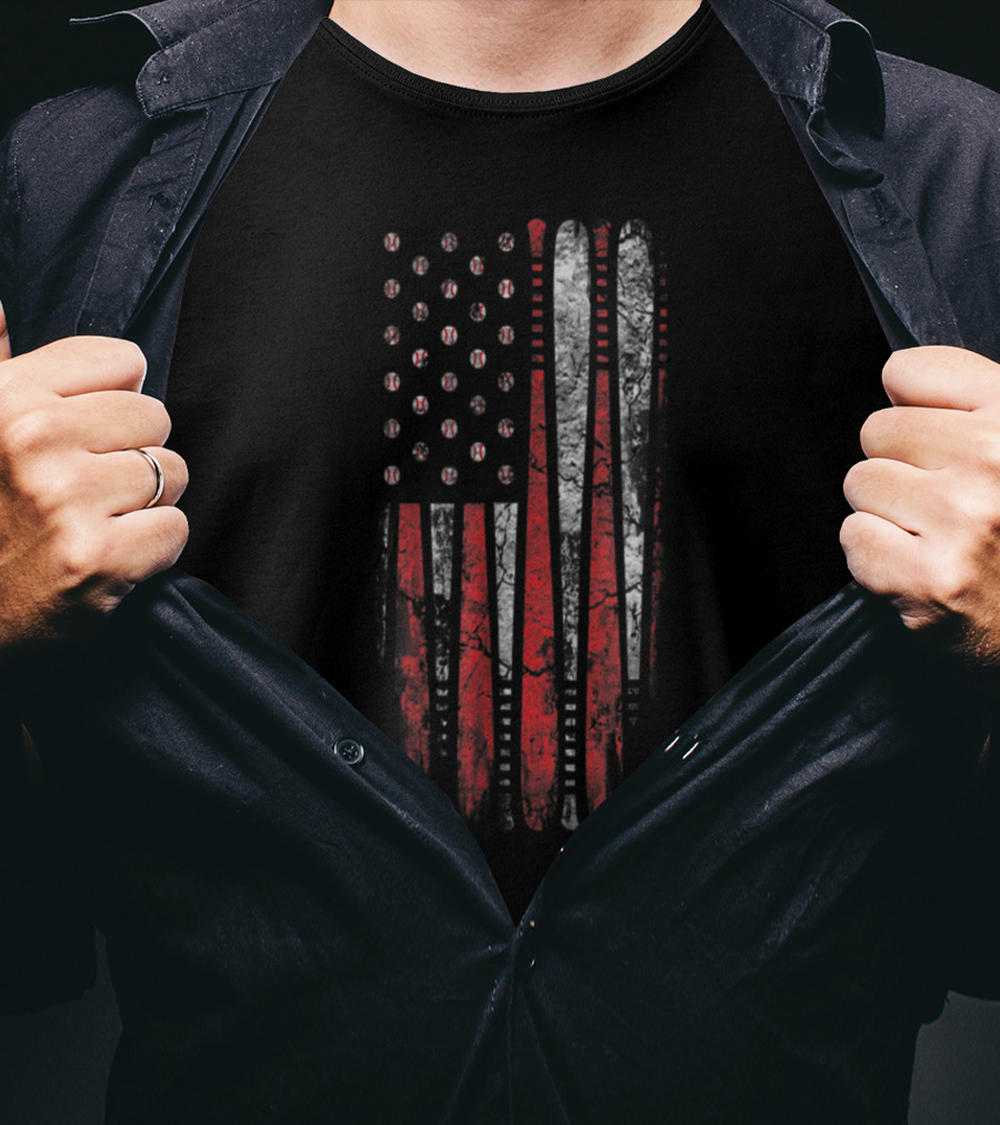 American Flag Baseball Bat And Ball Design For Baseball Lover T-Shirt