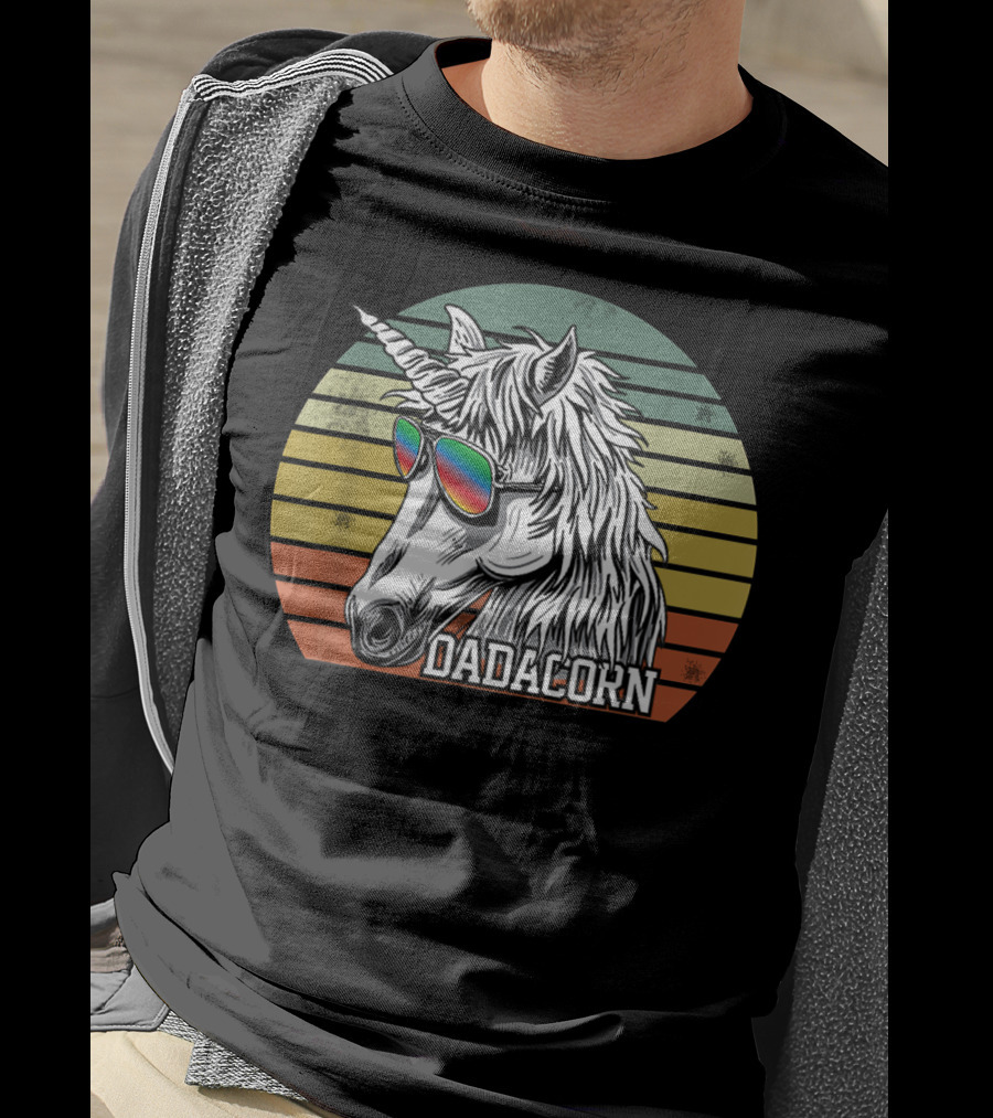 Dadacorn Rainbow Sunglasses Unicorn Retro Stripes T-Shirt
