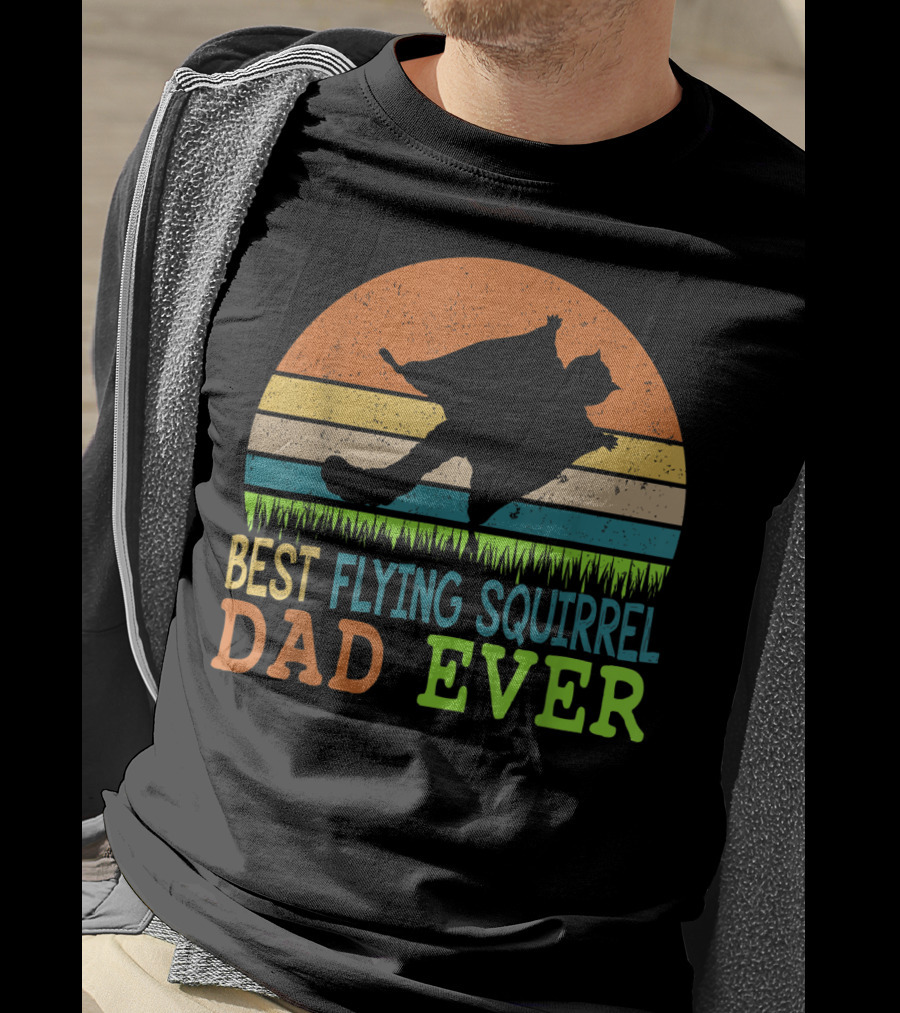 Best Flying Squirrel Dad Ever Retro Sunset T-Shirt
