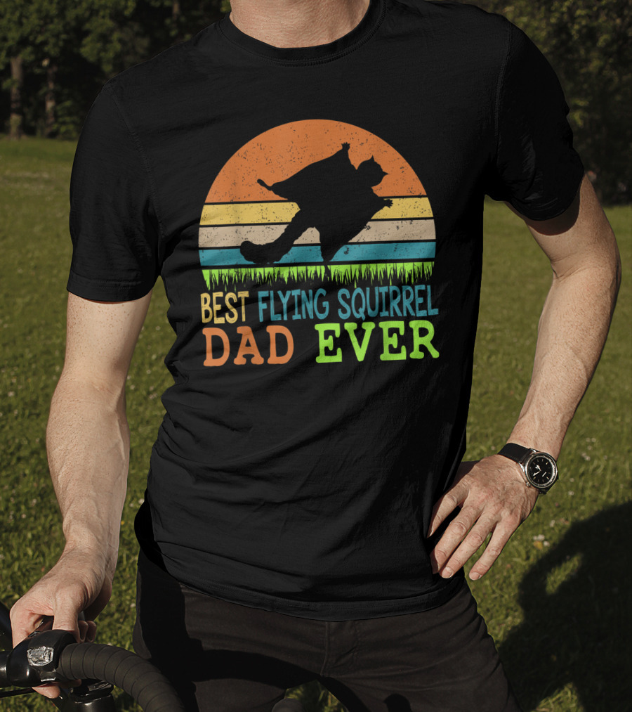 Best Flying Squirrel Dad Ever Retro Sunset T-Shirt