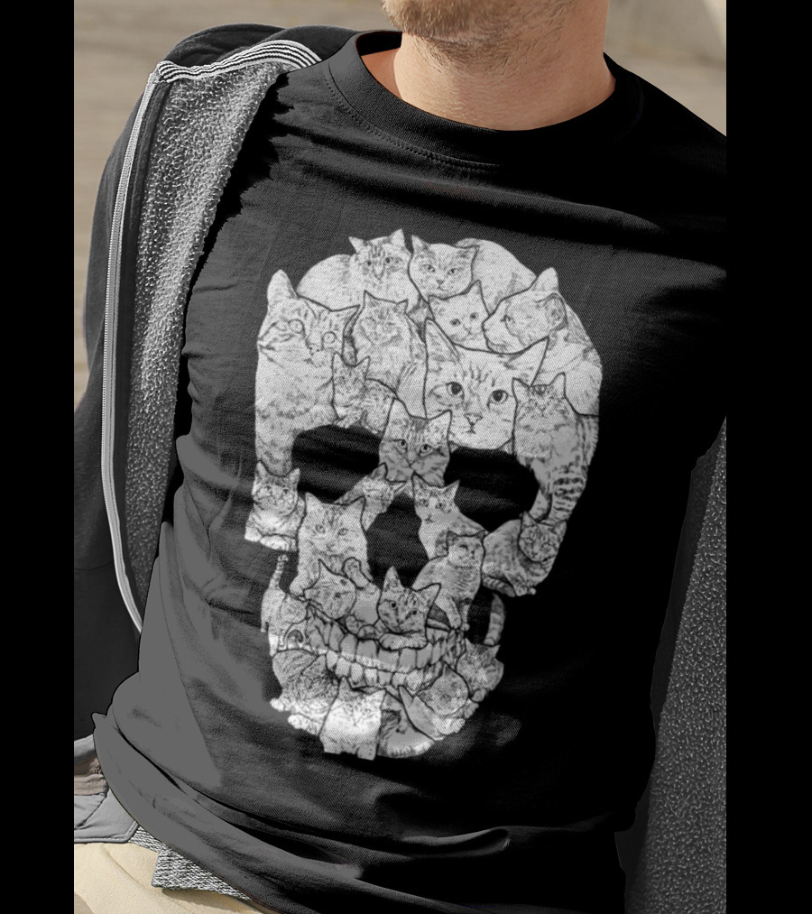 Cat Skull Cat Skull Men's Unique Feline Skull T-Shirt