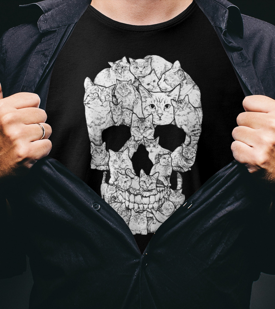 Cat Skull Cat Skull Men's Unique Feline Skull T-Shirt