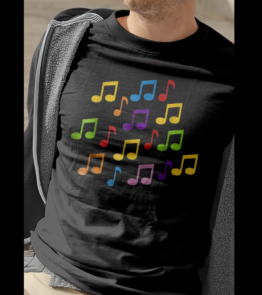 Colored Music Notes Pattern Vibrant T-Shirt