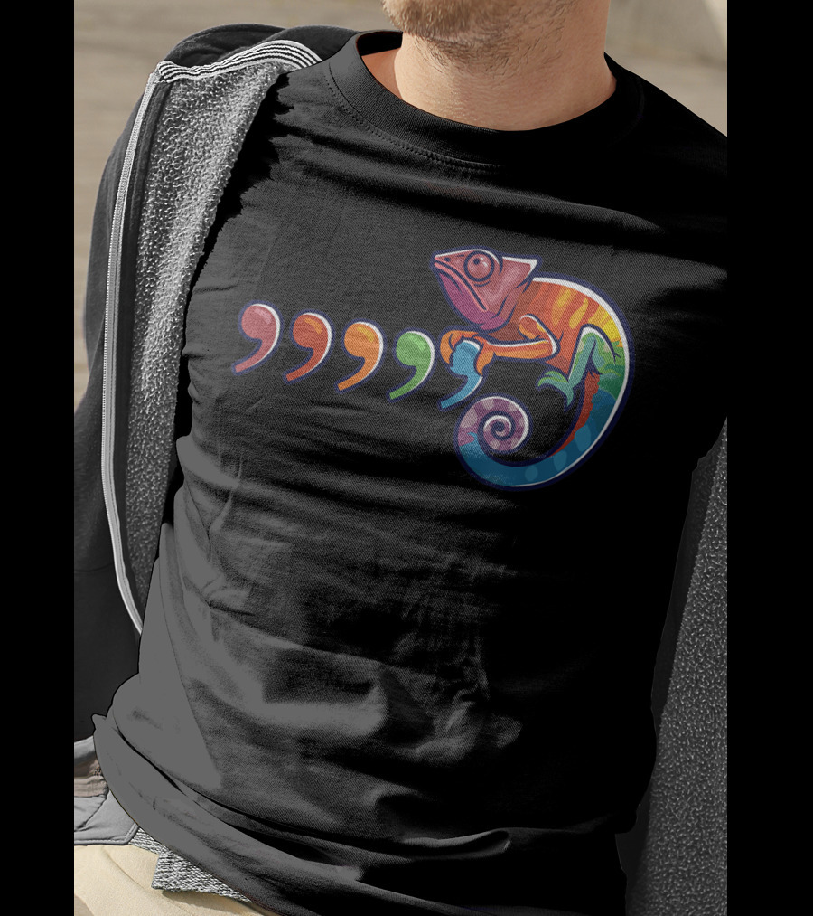 Comma Chameleon Colorful 80's Throwback T-Shirt