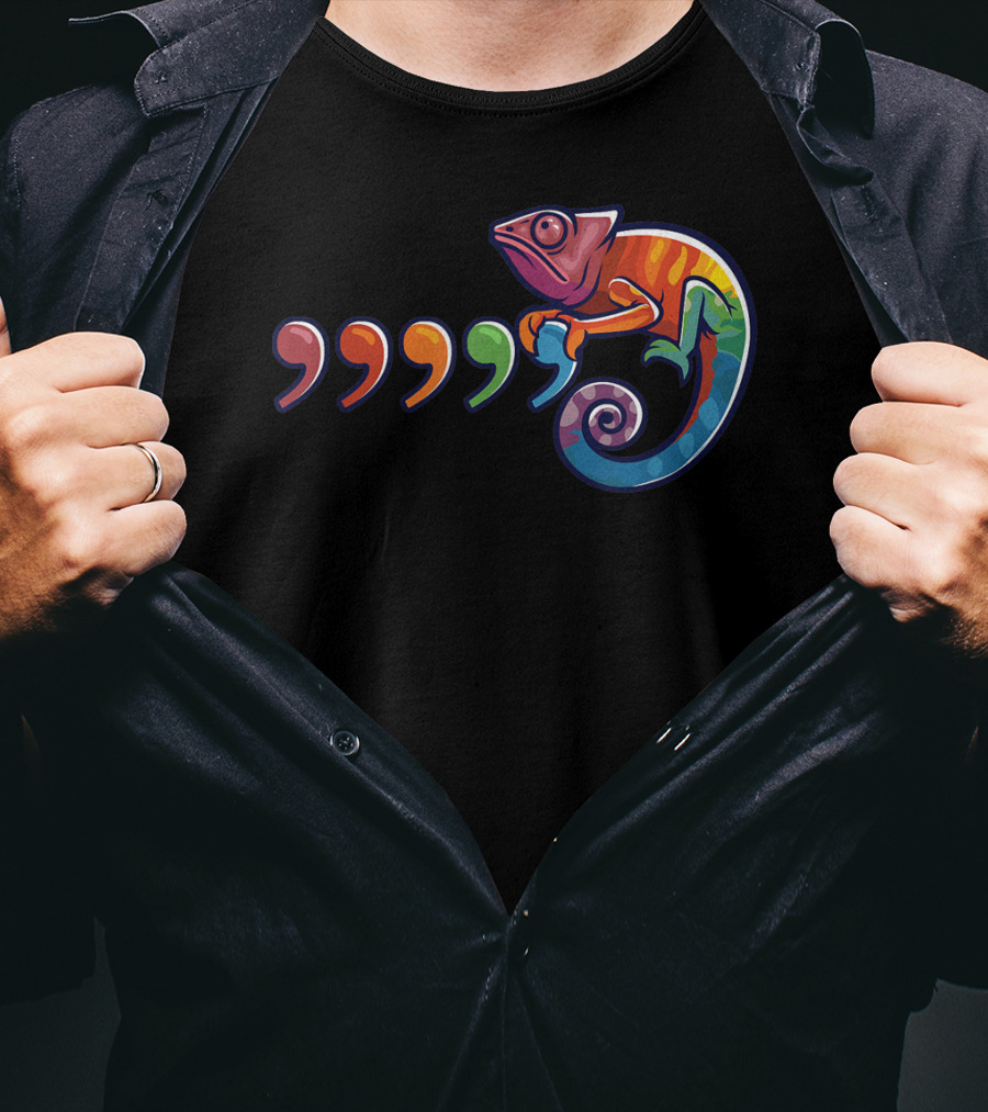 Comma Chameleon Colorful 80's Throwback T-Shirt