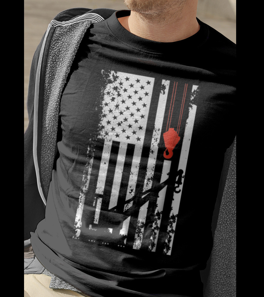 American Flag Crane Operator Hook And Lines T-Shirt