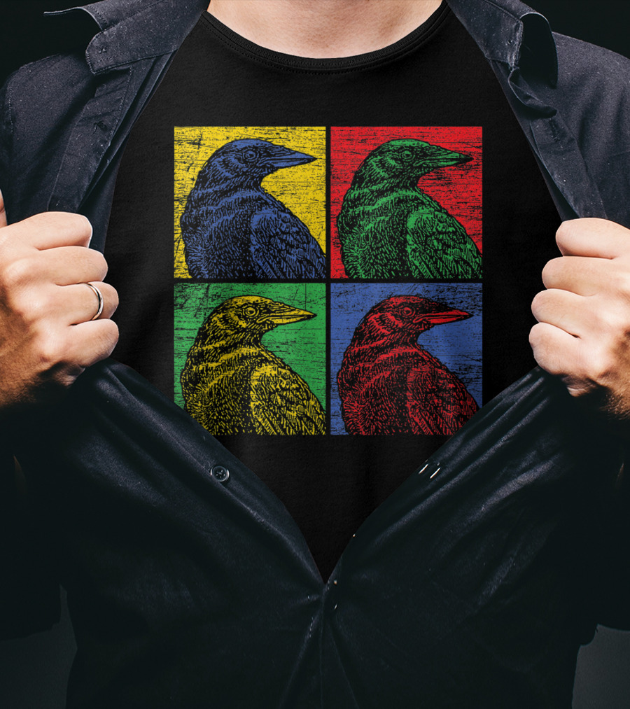 Vintage Raven Colorful Pop Art Crow Bird Lover T-Shirt