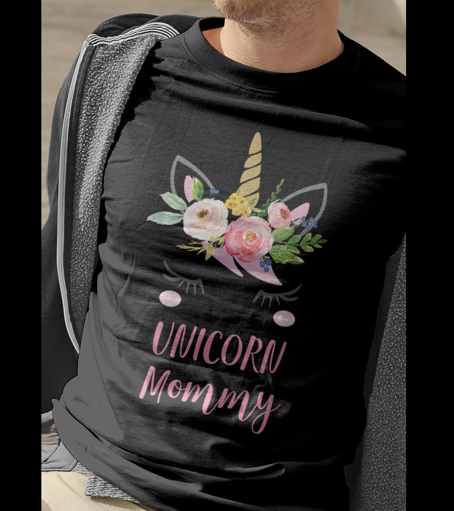 Unicorn Mommy Floral Horn T-Shirt