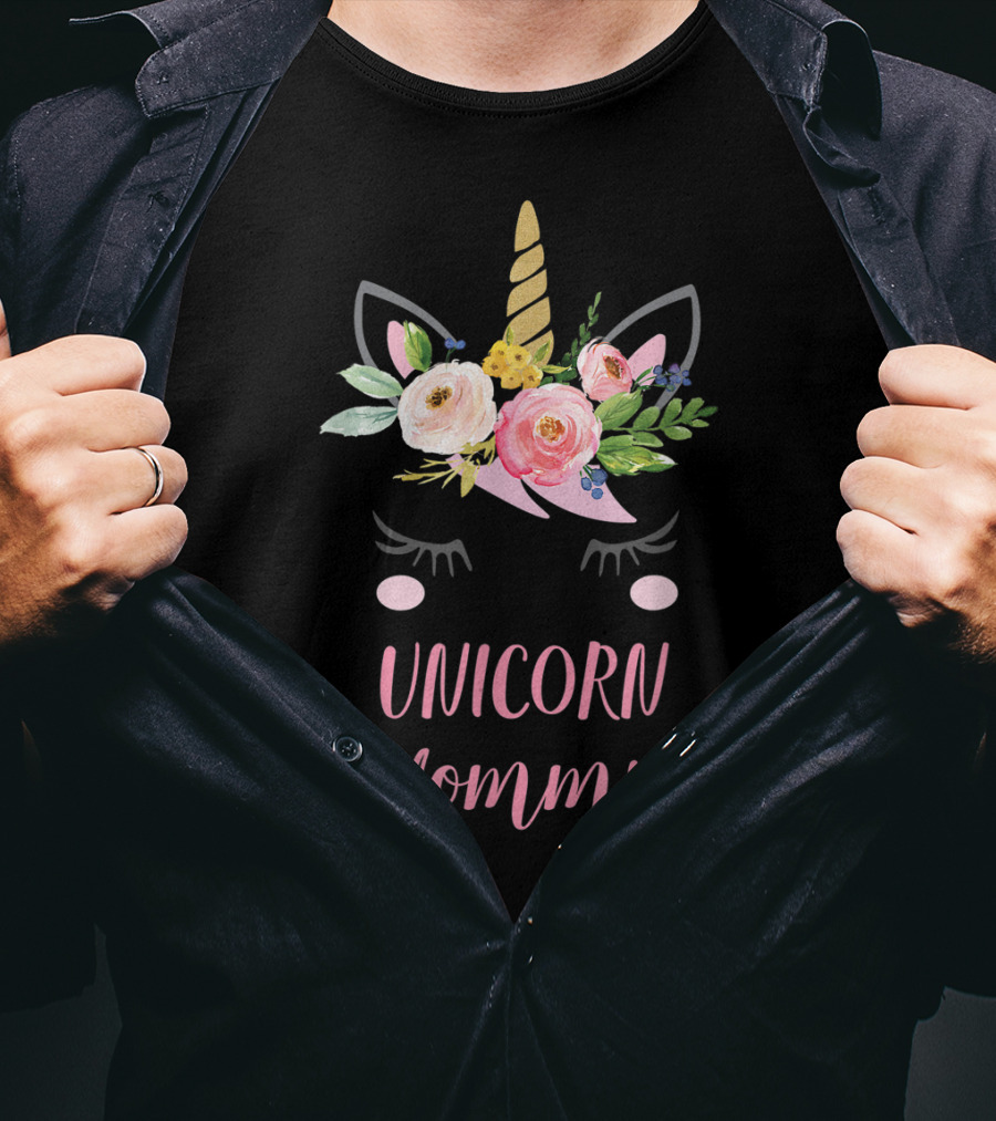 Unicorn Mommy Floral Horn T-Shirt
