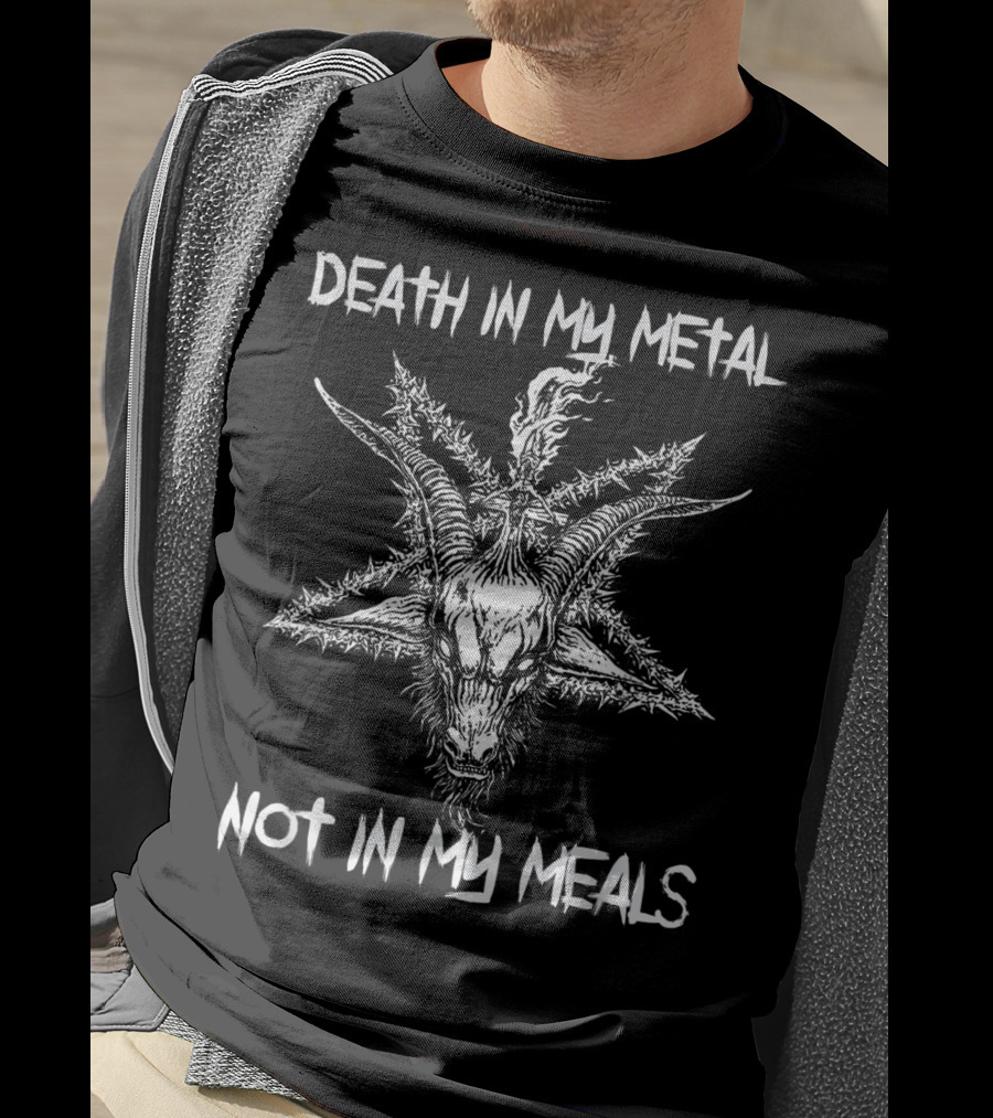 Death In My Metal Not In My Meals Vegan Metal Music Goat Pentagram T-Shirt
