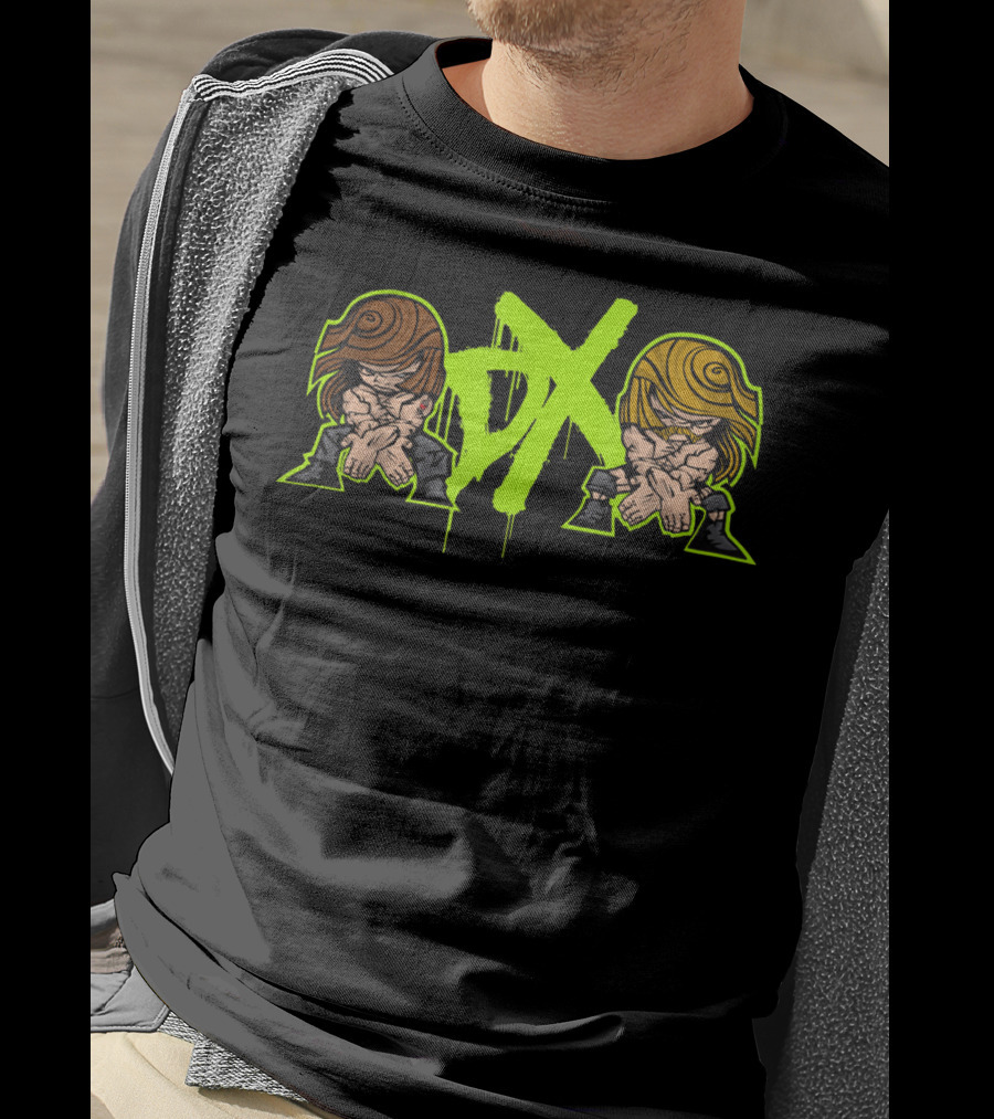 D-Generation X Crossover Cartoon Characters Green And Black T-Shirt