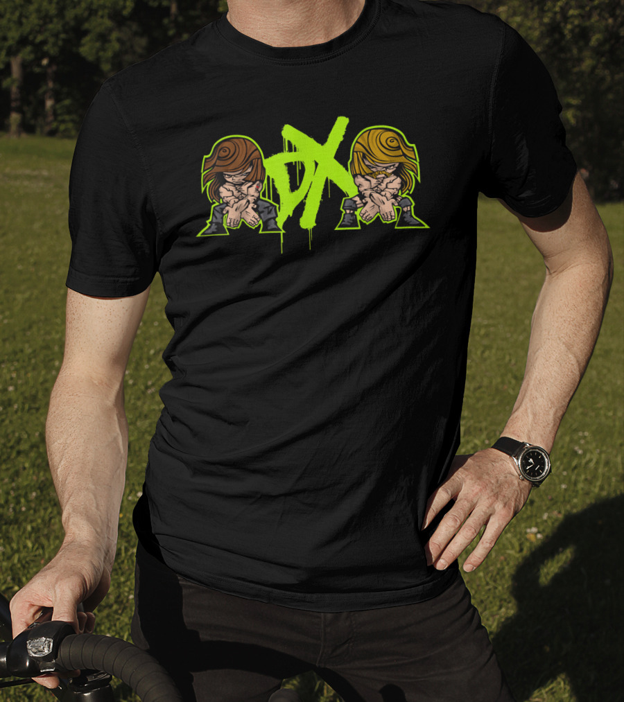 D-Generation X Crossover Cartoon Characters Green And Black T-Shirt