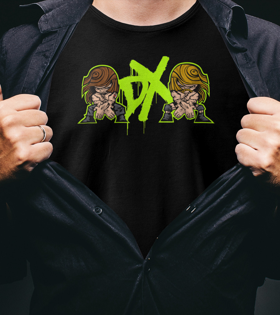 D-Generation X Crossover Cartoon Characters Green And Black T-Shirt