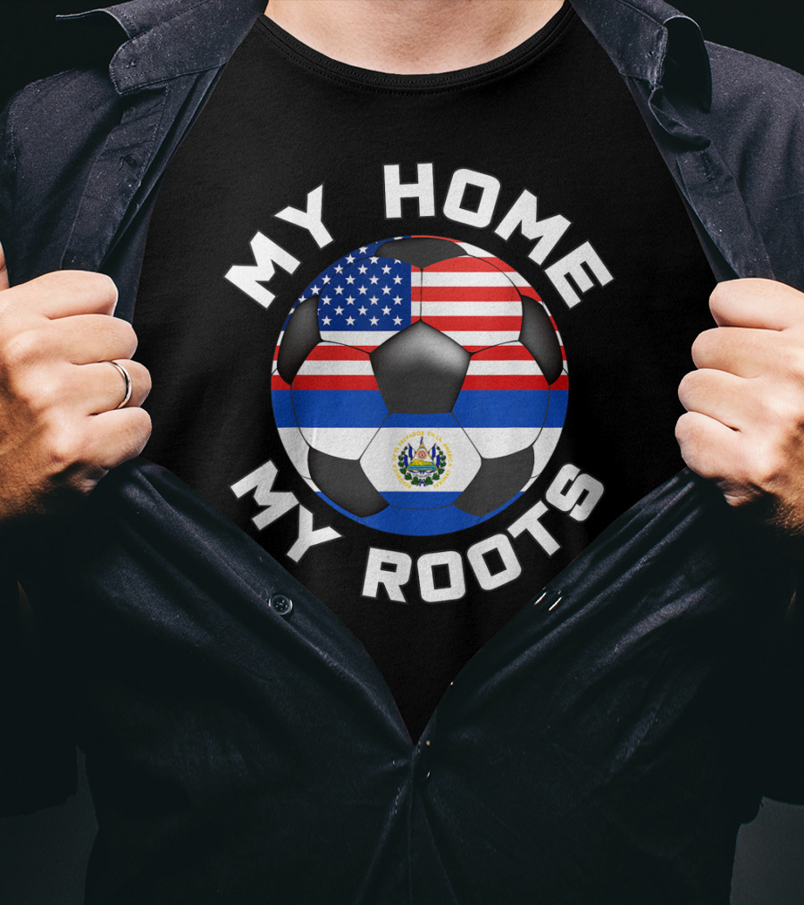 My Home My Roots El Salvador USA Soccer Flag Fan T-Shirt
