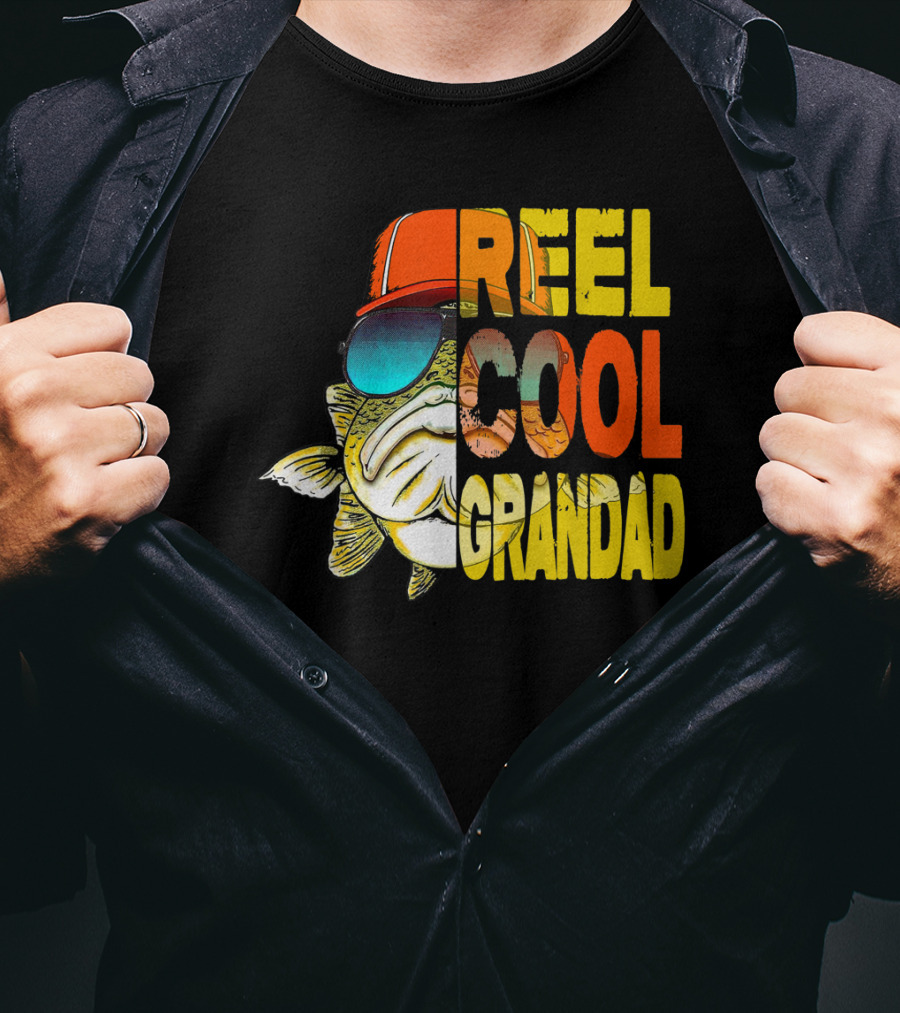 Father's Day Reel Cool Grandad Fishing Retro Sunglasses Hat T-Shirt