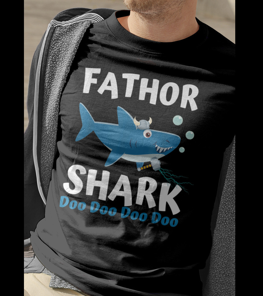 Fathor Shark Doo Doo Doo Doo Viking Father's Day Hero T-Shirt