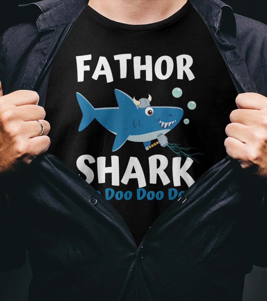 Fathor Shark Doo Doo Doo Doo Viking Father's Day Hero T-Shirt