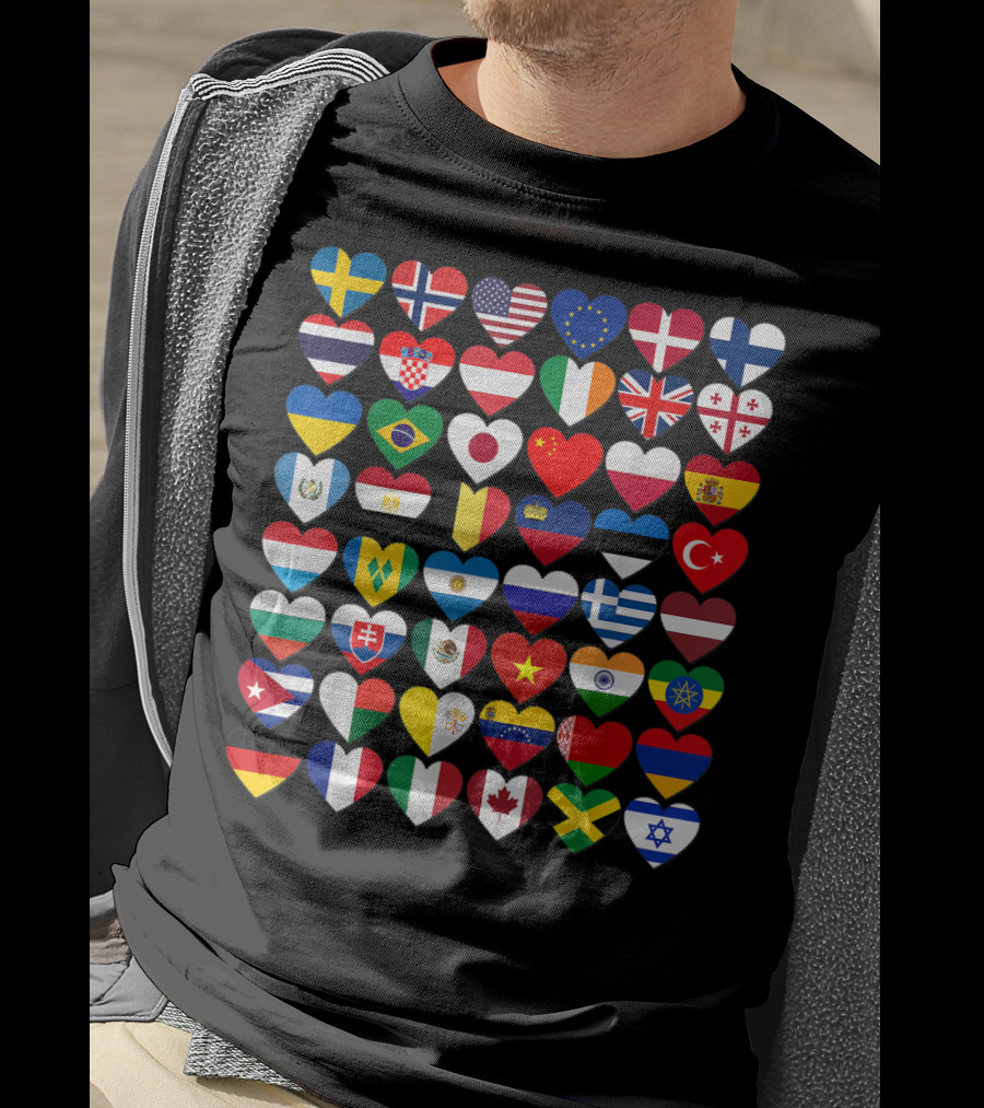 Flags Of The Countries Of The World Heart Shape Collection T-Shirt