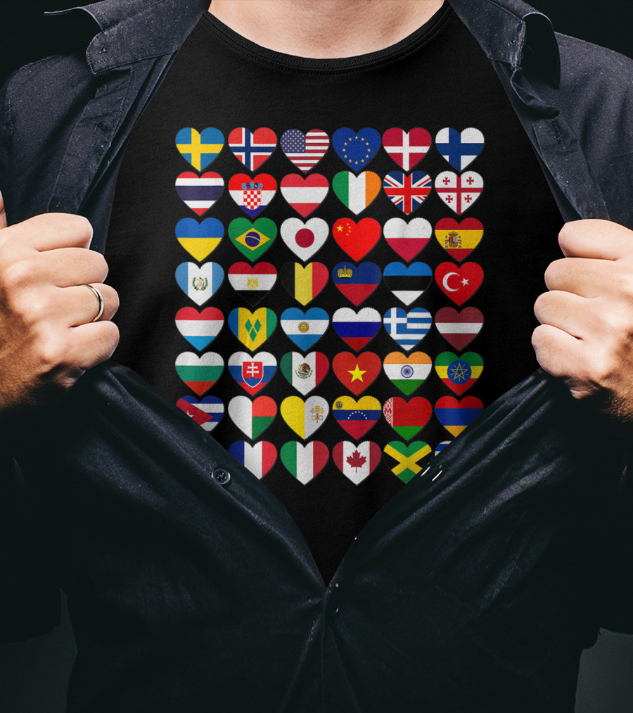 Flags Of The Countries Of The World Heart Shape Collection T-Shirt