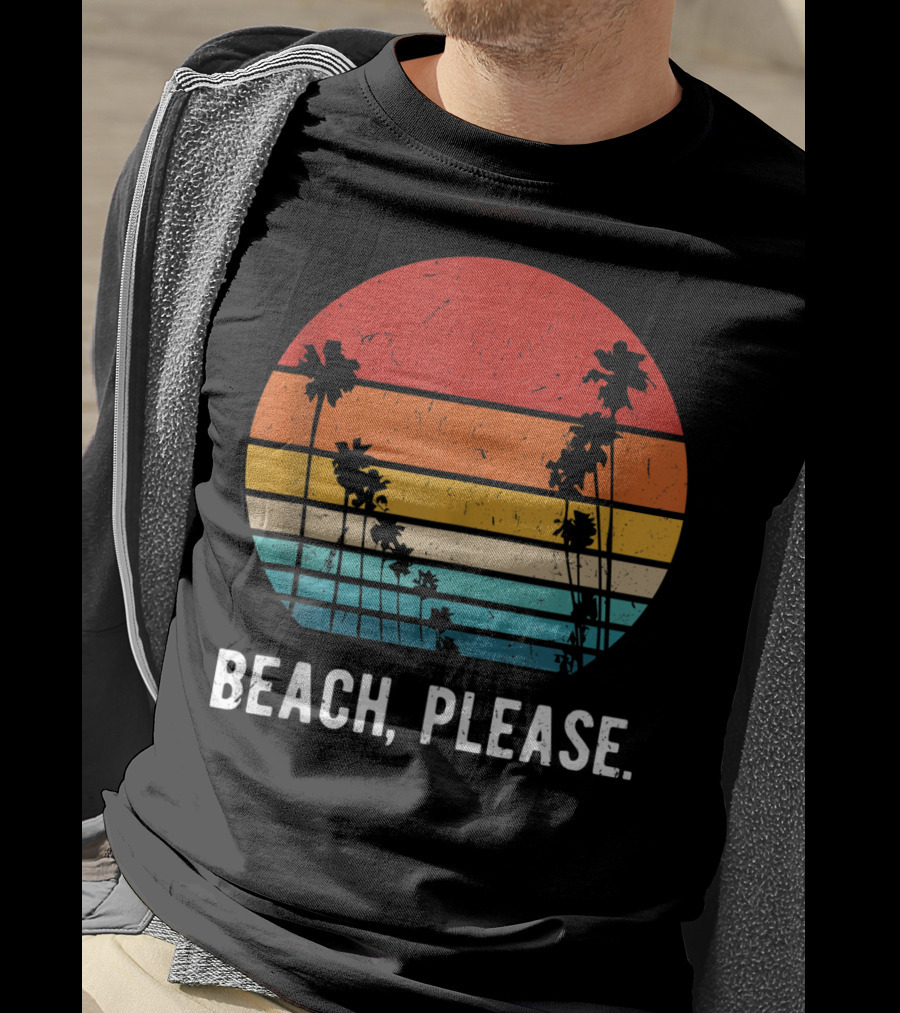 Beach Please Summer Breaks Aloha Vintage Sunset Palm Trees T-Shirt