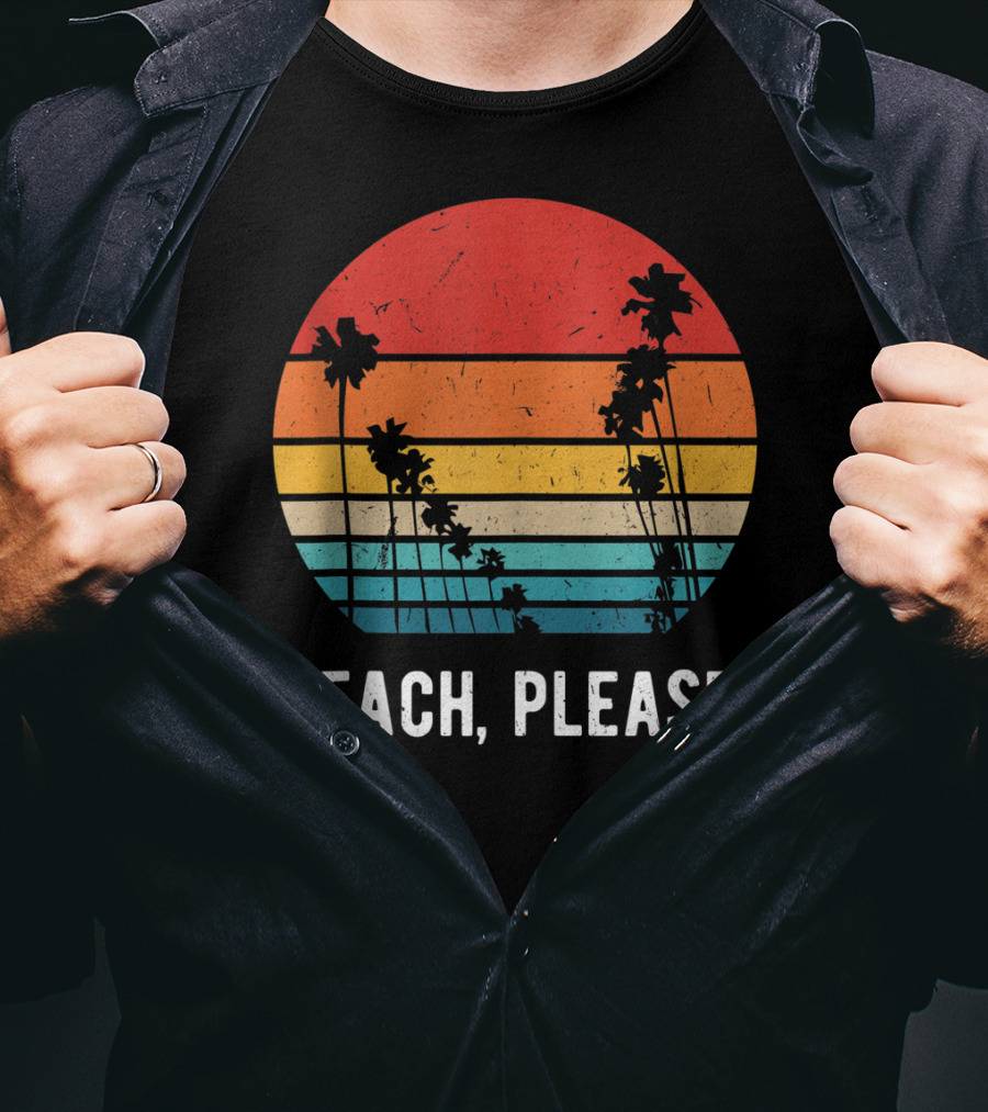 Beach Please Summer Breaks Aloha Vintage Sunset Palm Trees T-Shirt