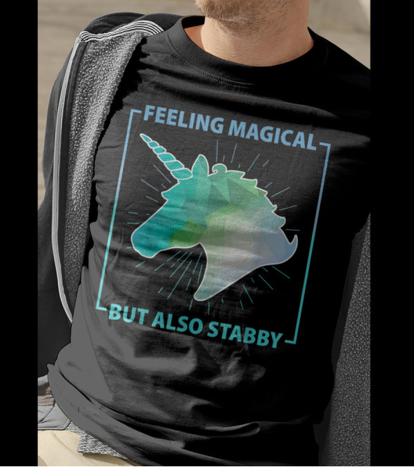 Feeling Magical But Also Stabby Funny Cute Unicorn Geometric Head T-Shirt