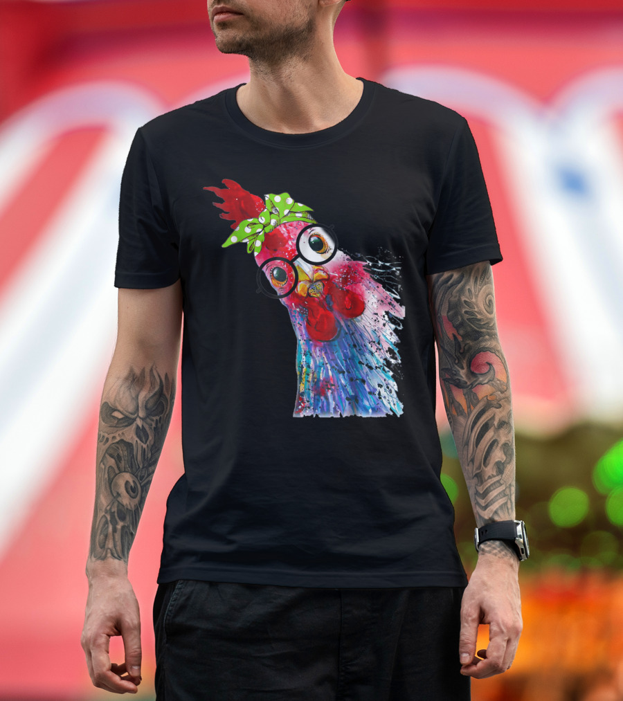 Funny Chicken Lover Hen Farmer Glasses Bandana T-Shirt