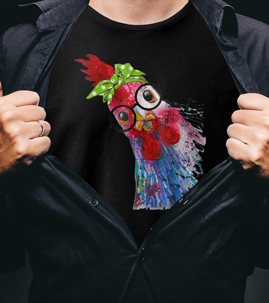 Funny Chicken Lover Hen Farmer Glasses Bandana T-Shirt