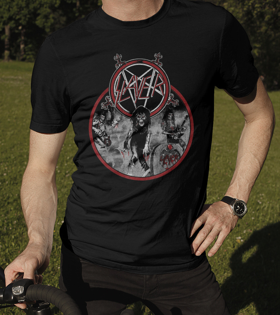 Slayer Live Undead Pentagram Zombies Skulls Battleground T-Shirt