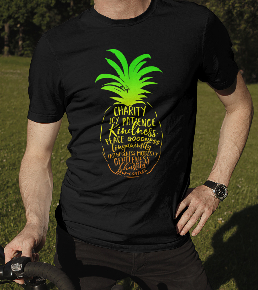 Holy Spirit Catholic Pineapple Charity Joy Patience Kindness Peace Goodness Longanimity Faithfulness Modesty Gentleness Chastity Self-Control T-Shirt
