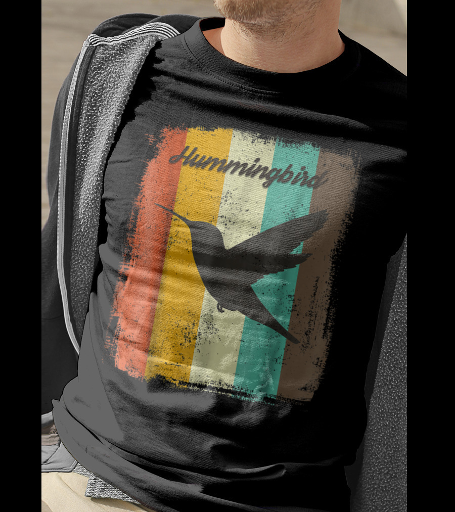 Hummingbird 70s Vintage Bird Lover Retro Stripes T-Shirt