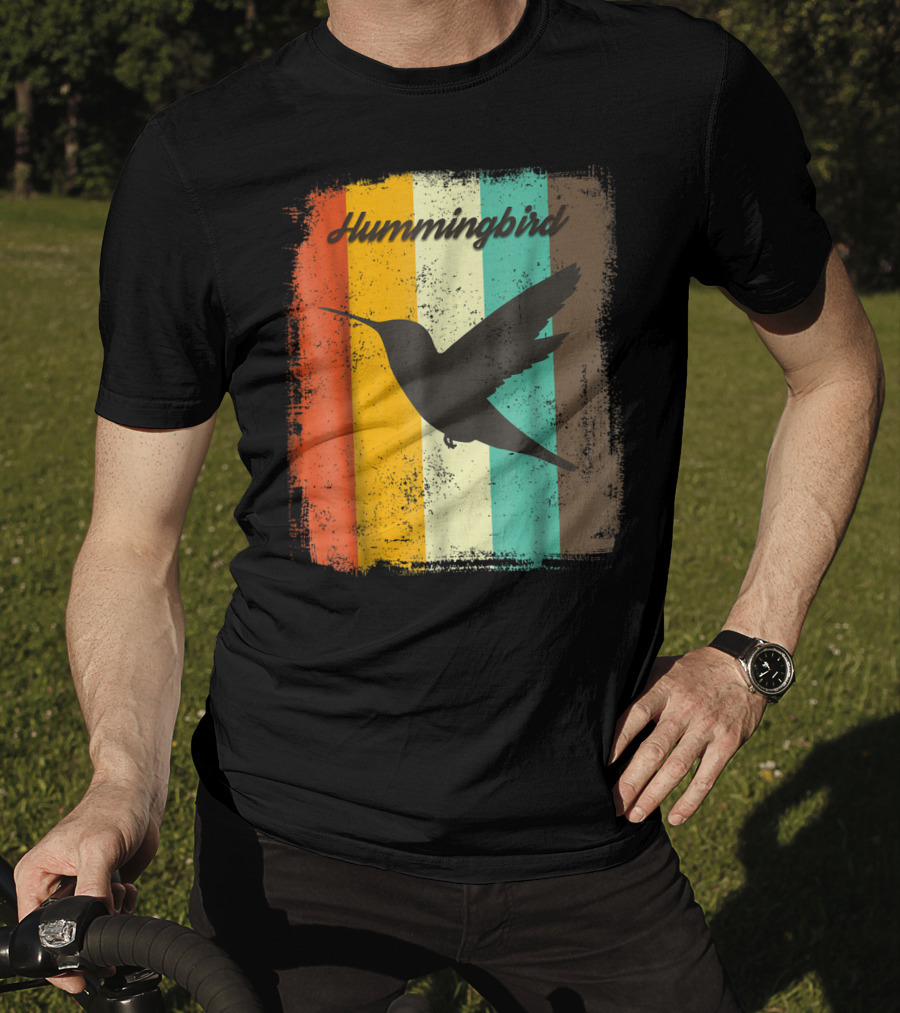 Hummingbird 70s Vintage Bird Lover Retro Stripes T-Shirt