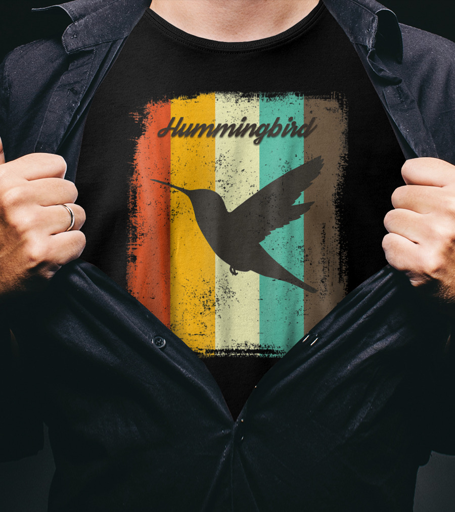 Hummingbird 70s Vintage Bird Lover Retro Stripes T-Shirt