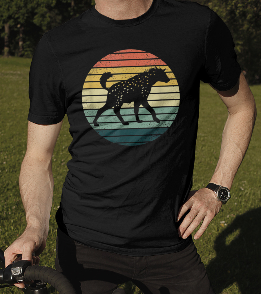 Hyena Vintage Silhouette Retro Stripes Sunset Animal T-Shirt