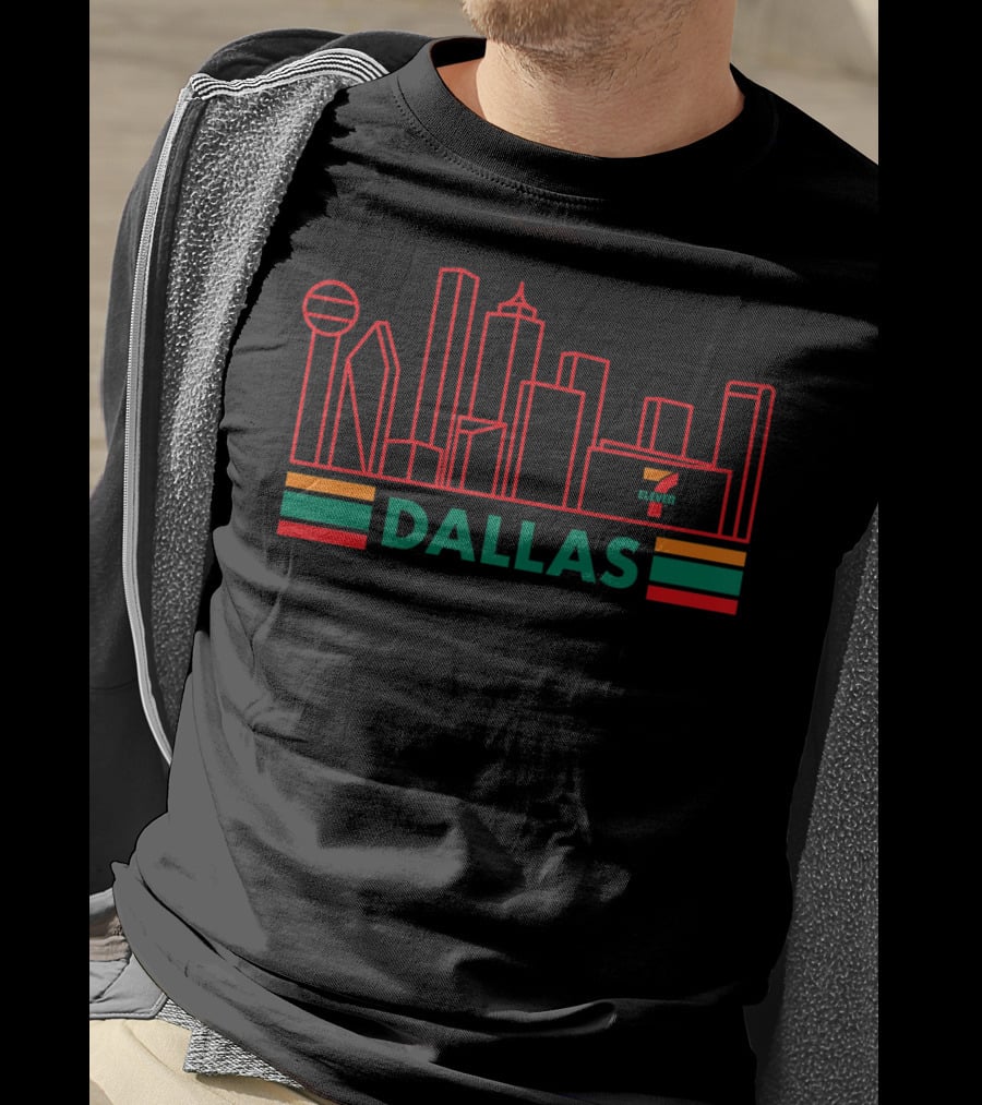 Dallas Skyline Neon Style With 7-Eleven T-Shirt