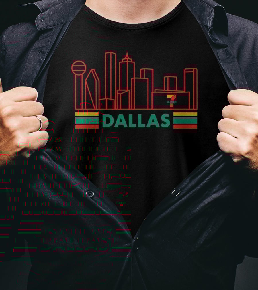 Dallas Skyline Neon Style With 7-Eleven T-Shirt