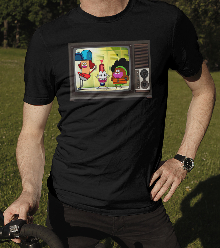 Funny Pinky Hotdog Silly JJ Kids TV Retro Cartoon Characters T-Shirt