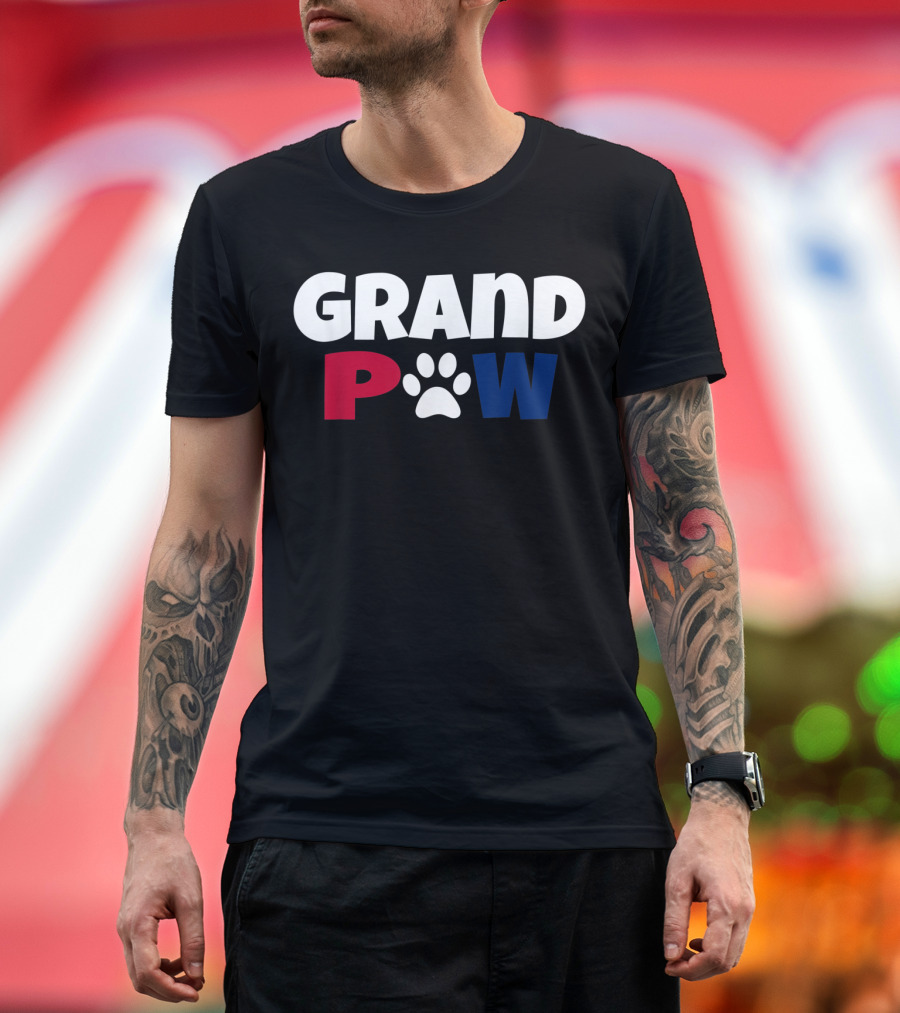 Grand Paw Dog Lover 4th of July Patriotic Paw Print Grandpa T-Shirt