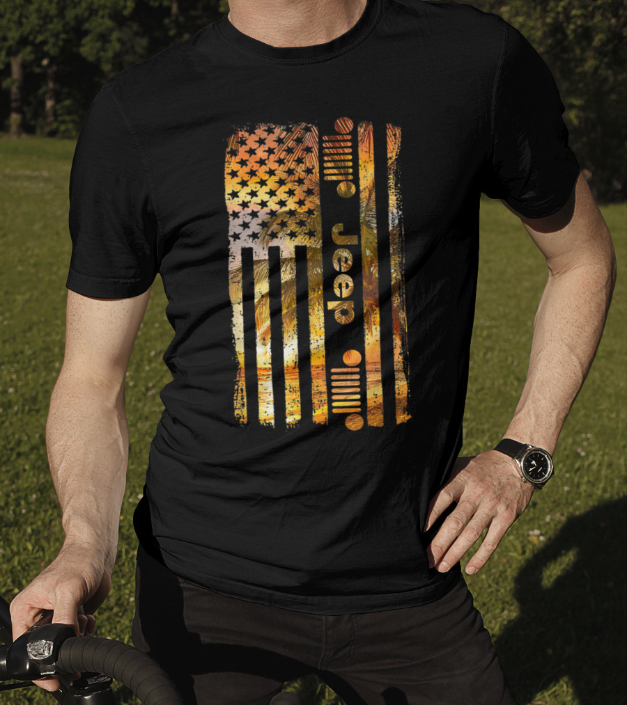 Jeep American Flag Tropical Palm Beach Summer T-Shirt