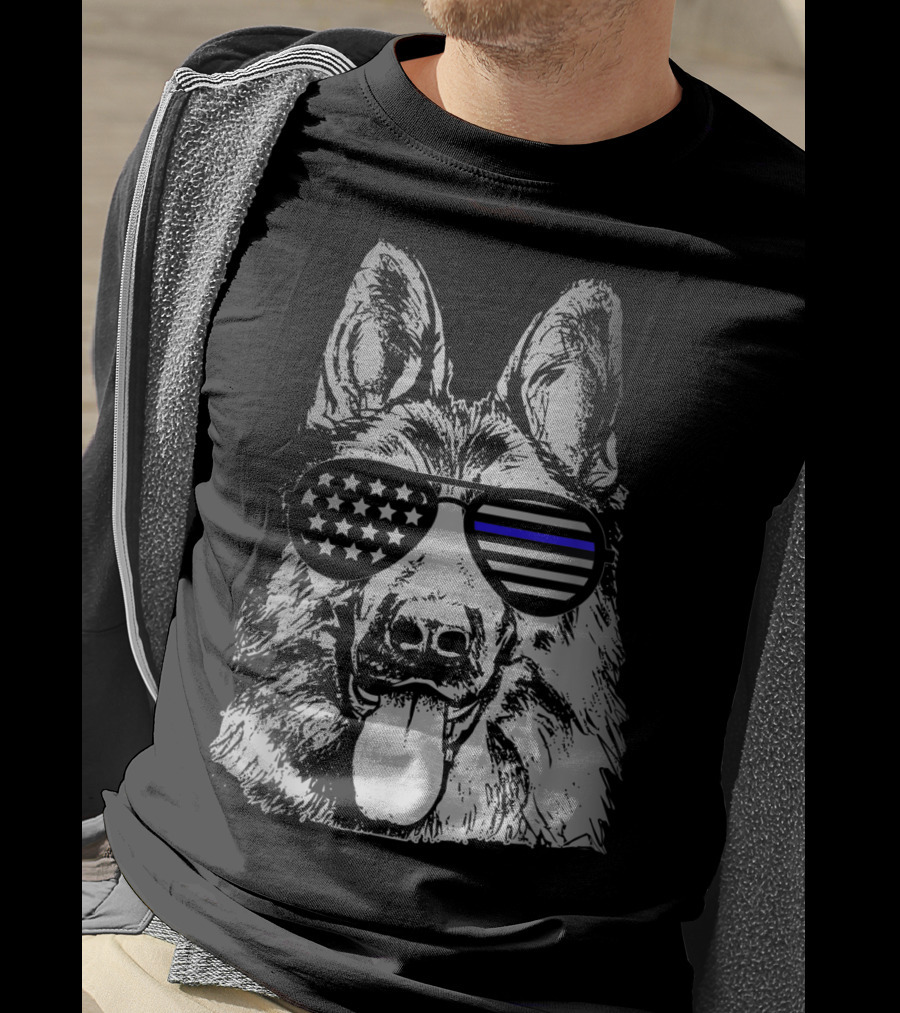 K9 Police Officer Thin Blue Line Police Dog Sunglasses Patriotic T-Shirt