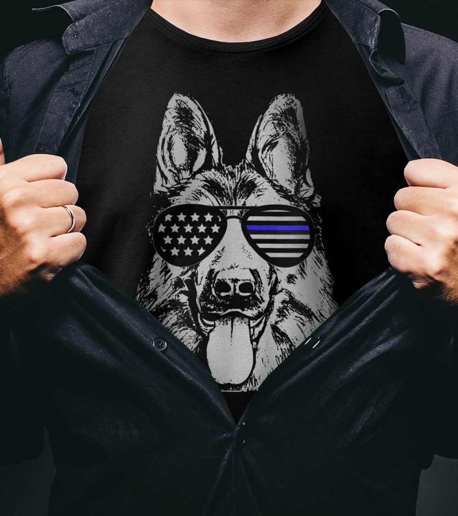 K9 Police Officer Thin Blue Line Police Dog Sunglasses Patriotic T-Shirt
