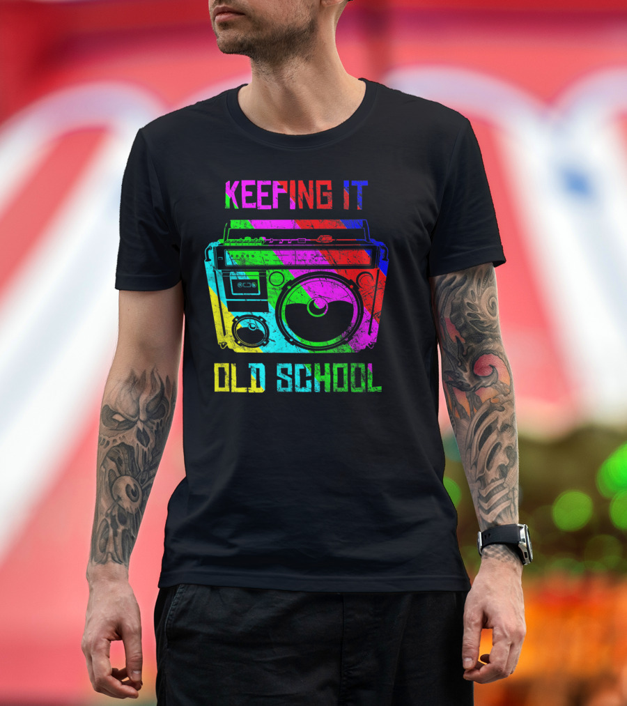 Keeping It Old School Boombox Retro Rainbow 80s Vibes T-Shirt