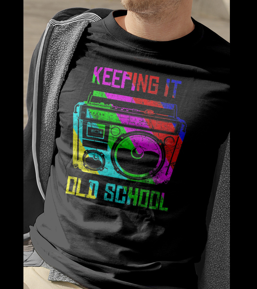 Keeping It Old School Boombox Retro Rainbow 80s Vibes T-Shirt