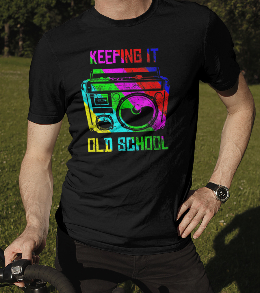 Keeping It Old School Boombox Retro Rainbow 80s Vibes T-Shirt