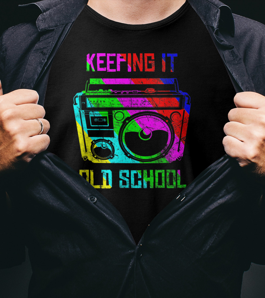 Keeping It Old School Boombox Retro Rainbow 80s Vibes T-Shirt