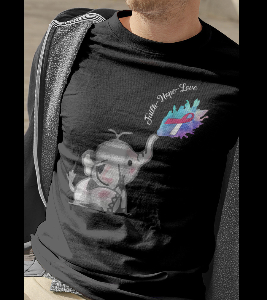 Faith Hope Love Cute Elephant Head Neck Cancer Awareness Warrior T-Shirt