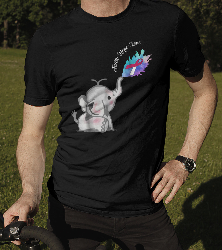 Faith Hope Love Cute Elephant Head Neck Cancer Awareness Warrior T-Shirt