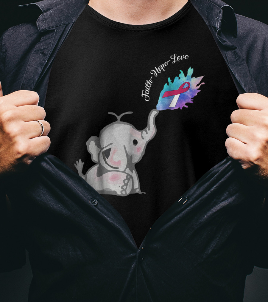 Faith Hope Love Cute Elephant Head Neck Cancer Awareness Warrior T-Shirt