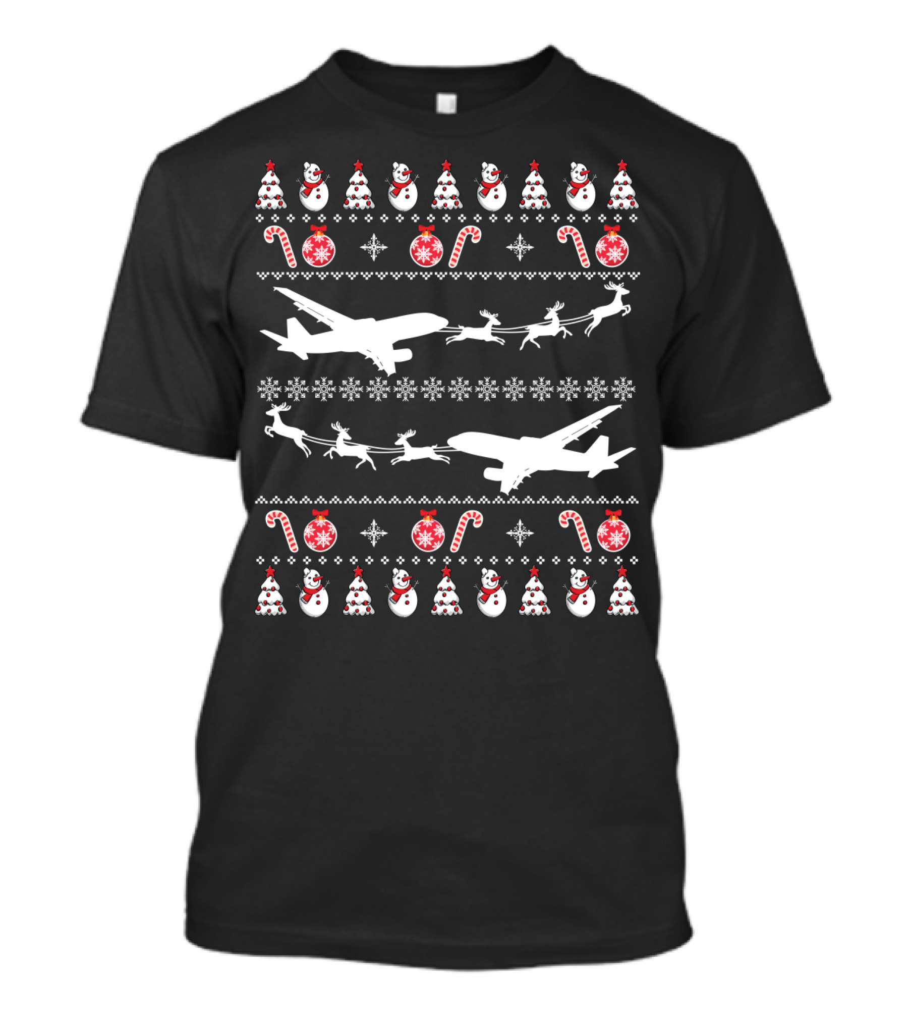 Airplanes Ugly Christmas Sweater Reindeer Snowman Candy Cane Holiday T-Shirt