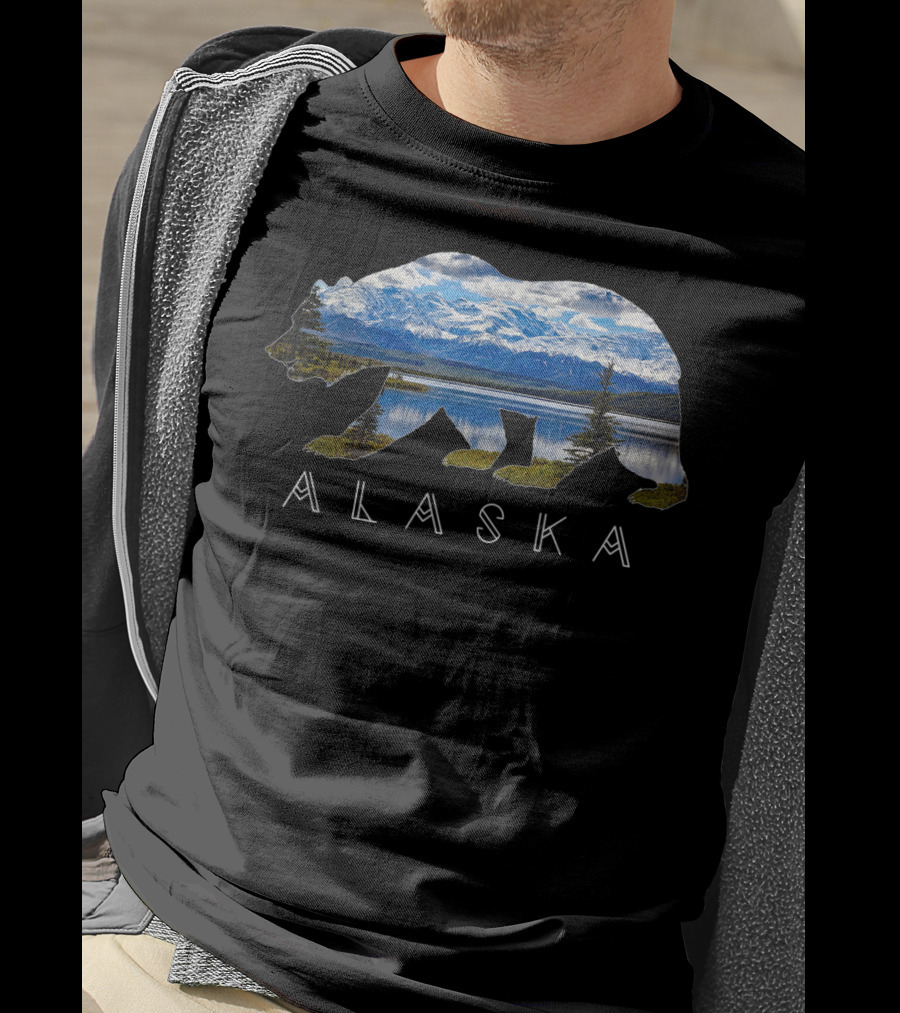 Alaska Bear Silhouette With Mountain Lake Scene T-Shirt